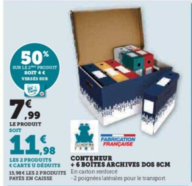 conteneur + 6 boîtes archives dos 8 cm