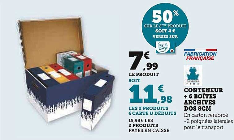 conteneur + 6 boîtes archives dos 8 cm
