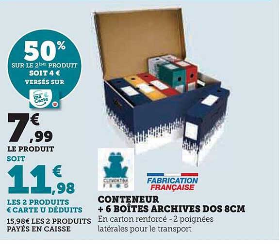 conteneur + 6 boîtes archives dos 8 cm