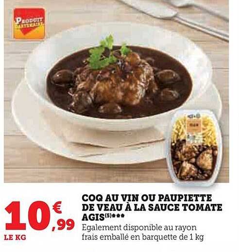 coq au vin ou paupiette de veau à la sauce tomate agis