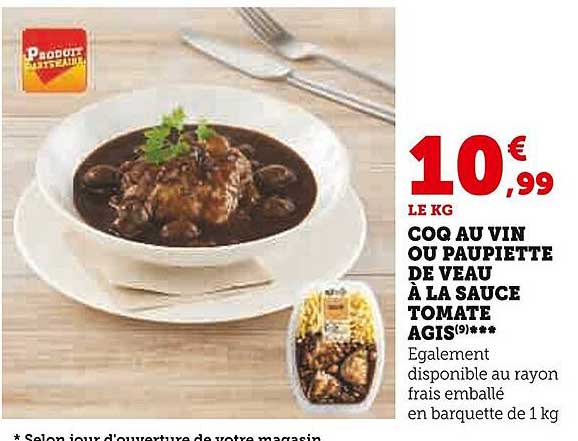 coq au vin ou paupiette de veau à la sauce tomate agis