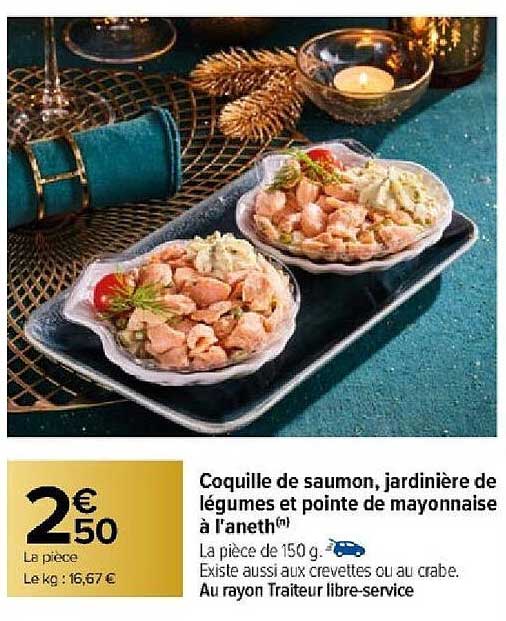 coquille de saumon, jardinière de légumes et pointe de mayonnaise à l'aneth