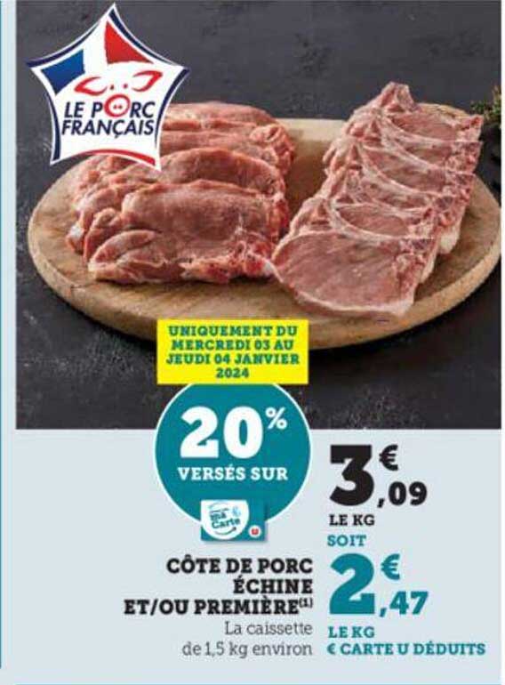 côte de porc échine et/ou première