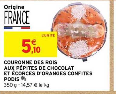 couronne des rois aux pépites de chocolat et écorces d'oranges confites podis