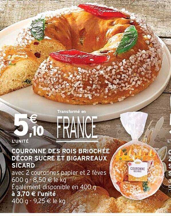 couronne des rois briochée décor sucre et bigarreaux sicard