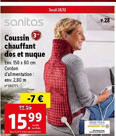 coussin chauffant dos et nuque sanitas