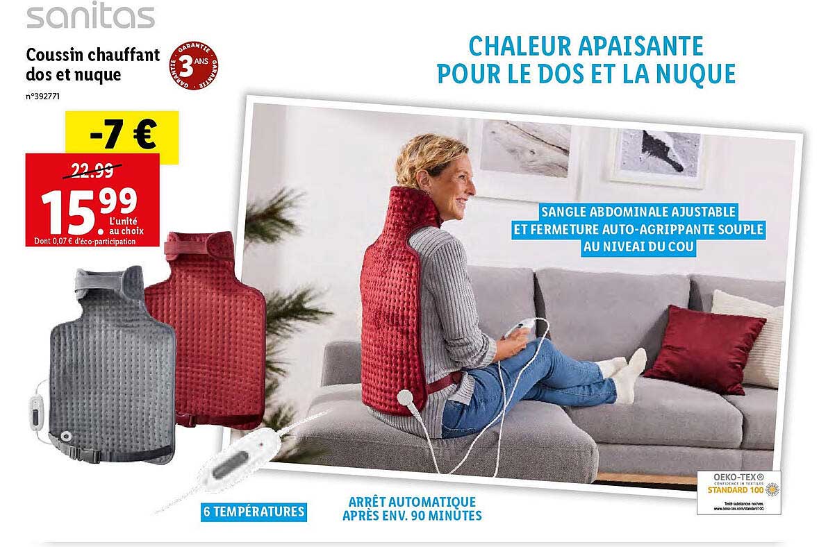 coussin chauffant dos et nuque sanitas