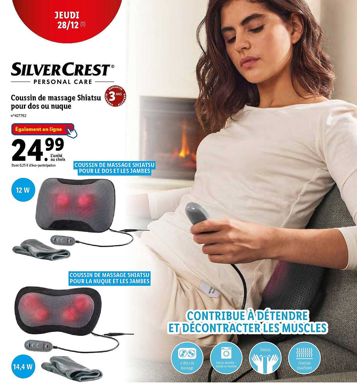 coussin de massage shiatsu pour dos ou nuque silver crest