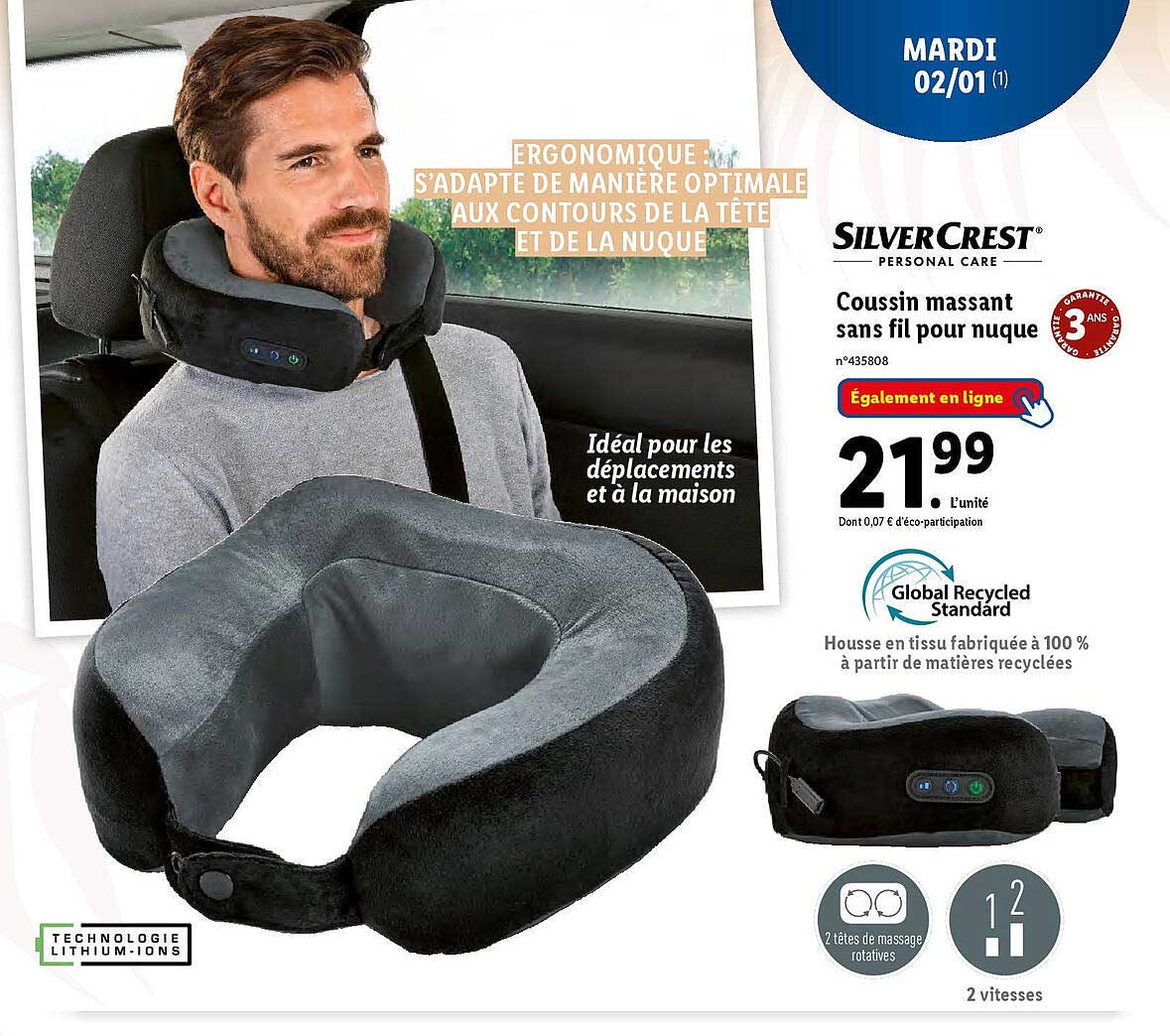 coussin massant sans fil pour nuque silverCrest