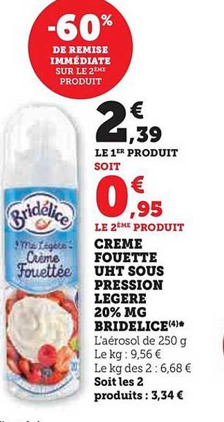 crème fouetté uht sous pression légère 20% mg bridélice