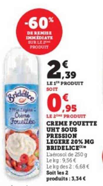 crème fouetté uht sous pression légère 20% mg bridélice