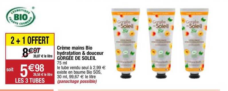 Crème Mains Bio Hydratation & Douceur Gorgée De Soleil