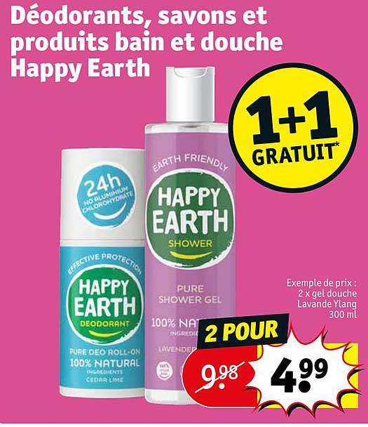 déodorants, savons et produits bain et douche happy earth