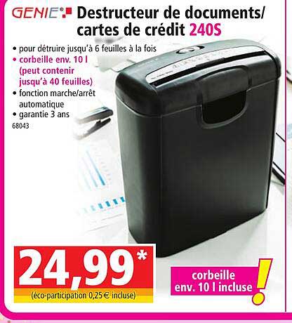 destructeur de documents/cartes de crédit 240s génie
