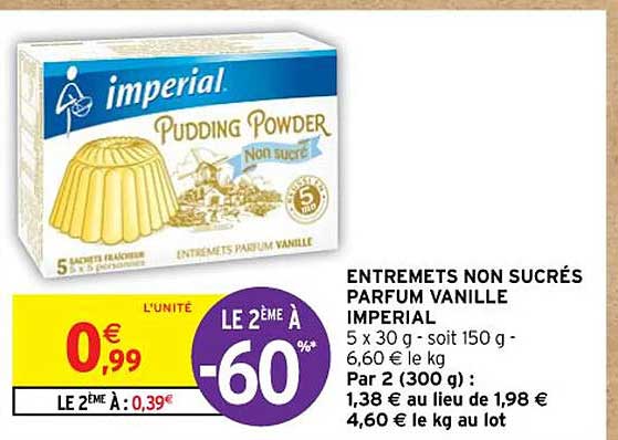 entremets non sucrés parfum vanille imperial