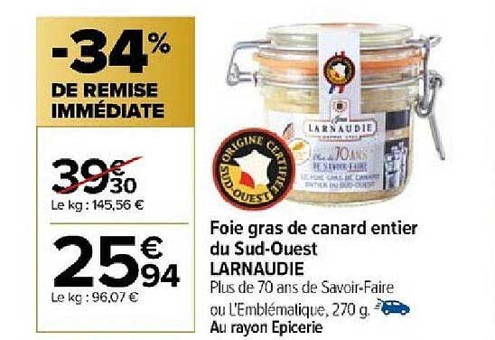 foie gras de canard entier du sud-ouest larnaudie