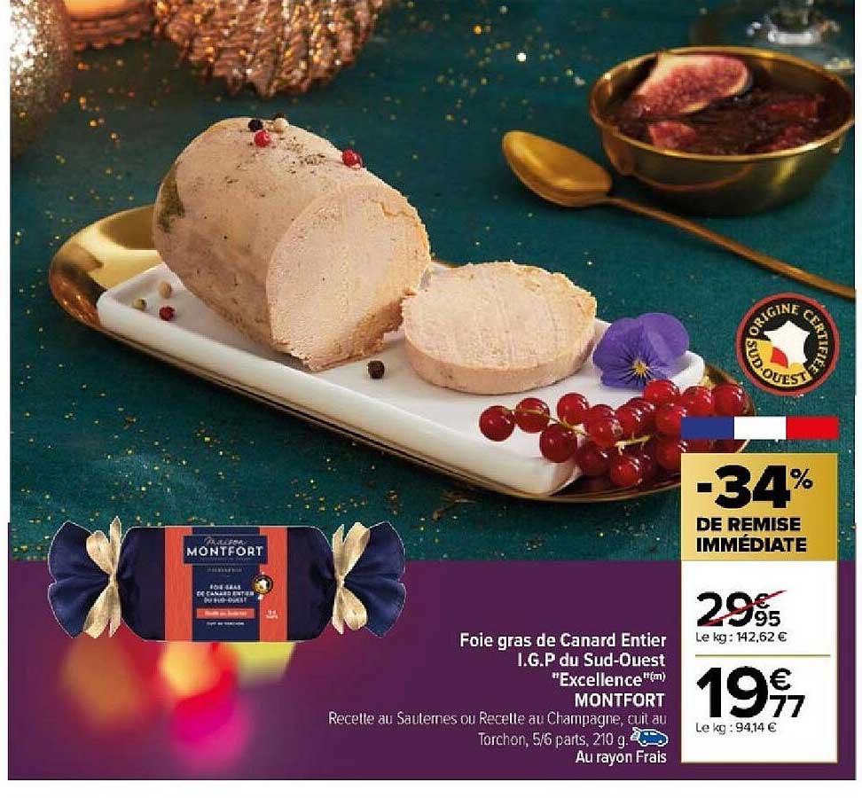 foie gras de canard entier i.g.p. du sud-ouest "excellence" montfort