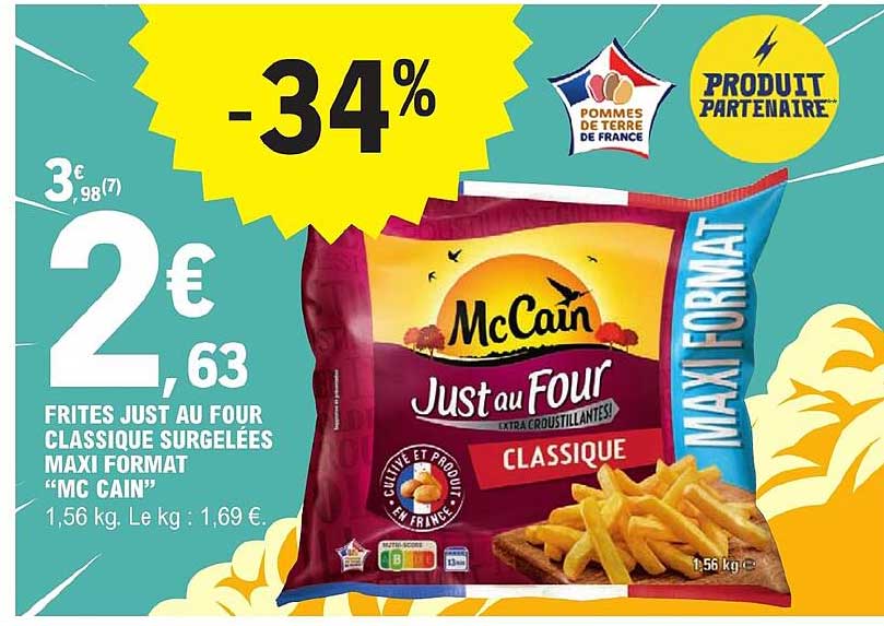 frites just au four classique surgelées maxi format "mc cain"