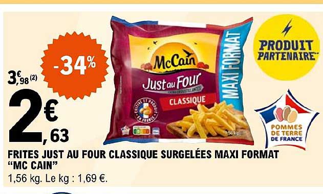 frites just au four classique surgelées maxi format "mc cain"