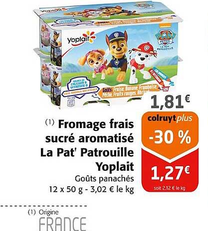 fromage frais sucré aromatisé la pat' patrouille yoplait