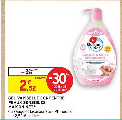 gel vaisselle concentré peaux sensibles maison net