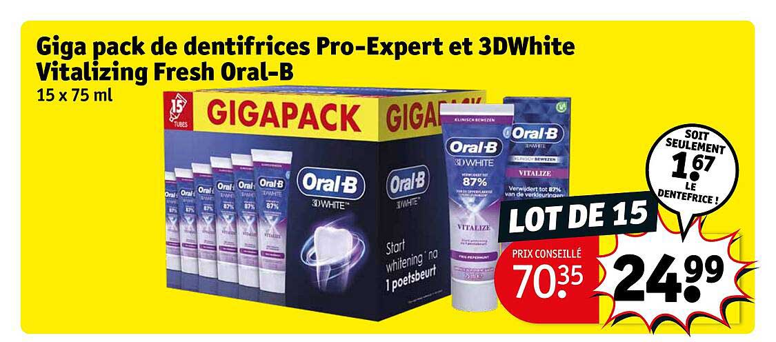 giga pack de dentifrices pro-expert et 3DWhite vitalizing fresh oral-b