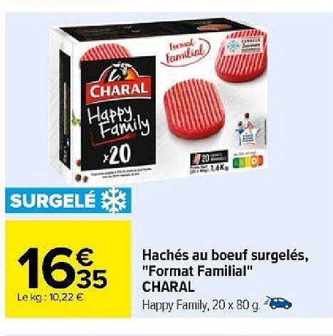 hachés au bœuf surgelés, "format familial" charal