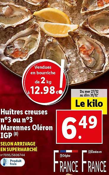 huîtres creuses n°3 ou n03 marennes oléron igp
