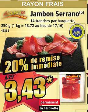 jambon serrano 14 tranches par barquette