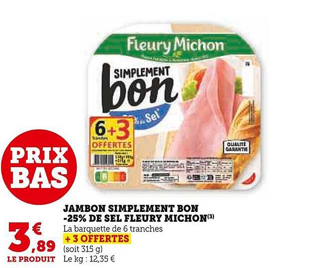 jambon simplement bon -25% de sel fleury michon