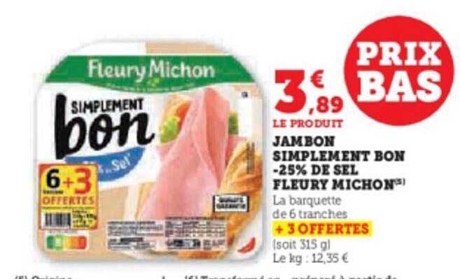 jambon simplement bon -25% de sel fleury michon