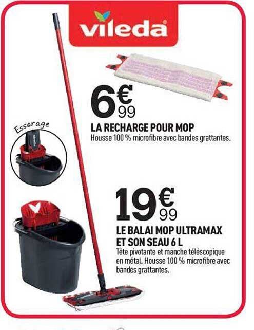 la recharge pour mop, le balai mop ultramax et son seau 6 l