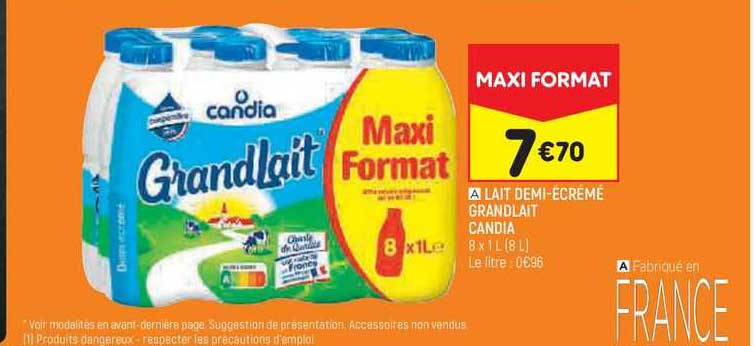 lait demi-écrémé grandlait candia