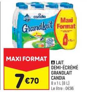 lait demi-écrémé grandlait candia
