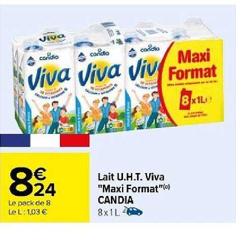 lait u.h.t. viva "maxi format" candia