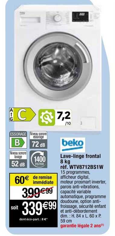 lave-linge frontal 8 kg beko