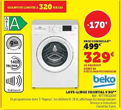 lave-linge frontal 9 kg beko