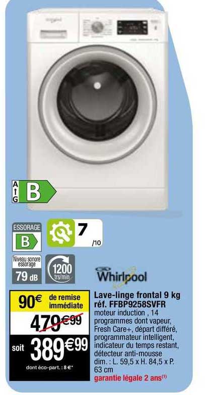 lave-linge frontal 9 kg whirlpool