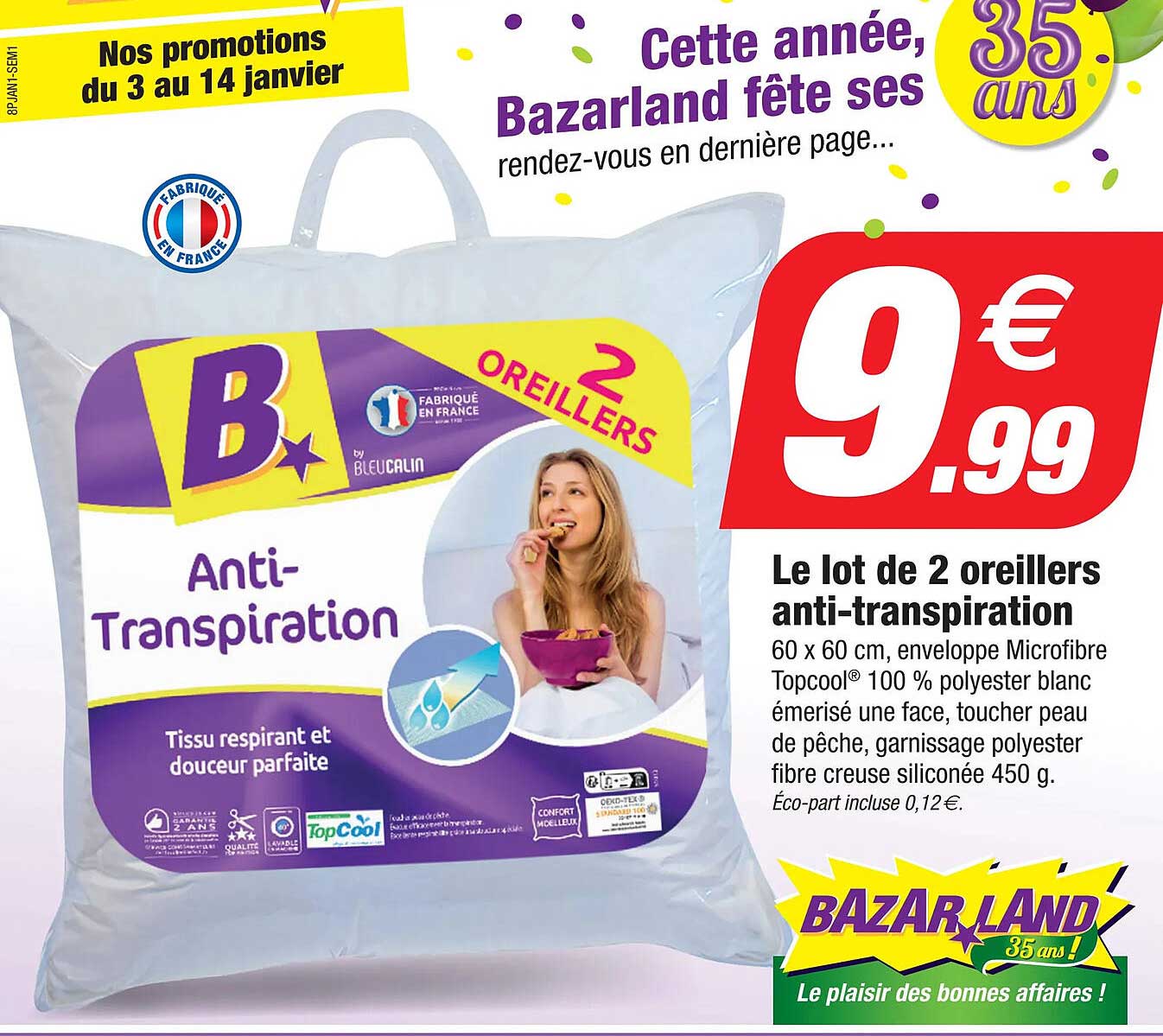 le lot de 2 oreillers anti-transpiration