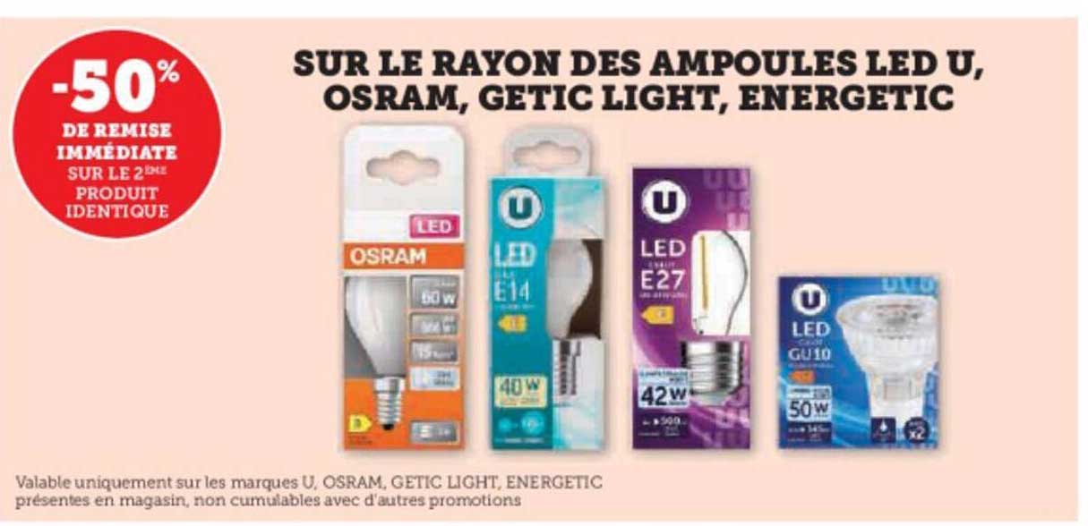 le rayon des ampoules led u , osram, getic light, energetic