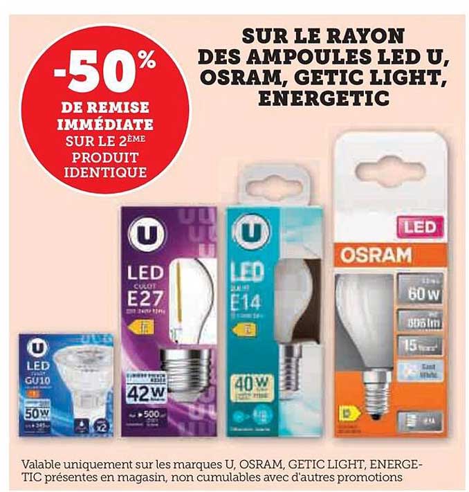 le rayon des ampoules led u, osram, getic light, energetic