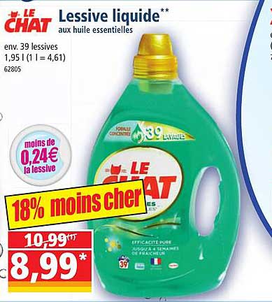 lessive liquide aux huile essentielles le chat