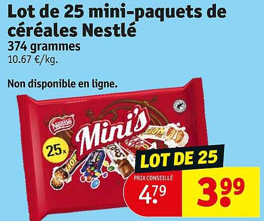 lot de 25 mini-paquets de céréales nestlé 374 grammes