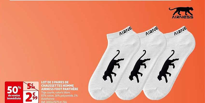 lot de 3 paires de chaussettes homme airness foot panthère