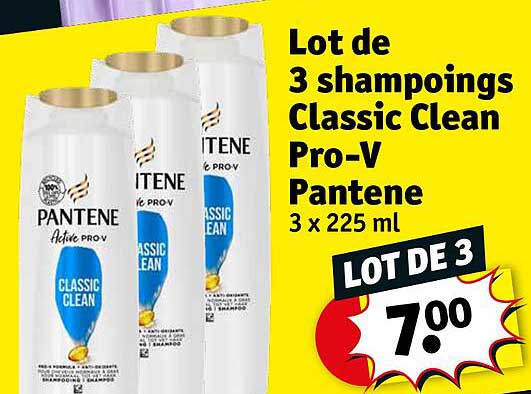 lot de 3 shampoings classic clean pro-v pantene