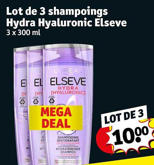 lot de 3 shampoings hydra hyaluronic elseve 3 x 300 ml