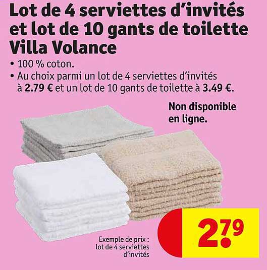 lot de 4 serviettes d'invités et lot de 10 gants de toilette villa volance