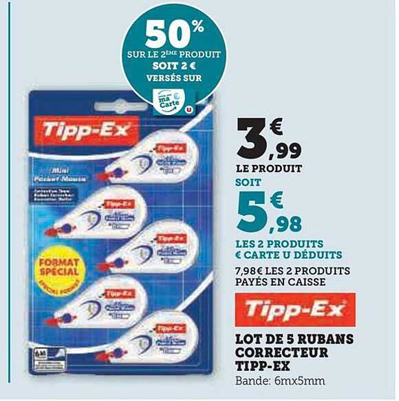 lot de 5 rubans correcteur tipp-ex
