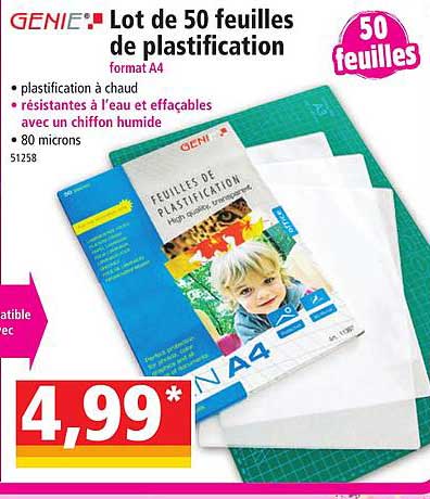 lot de 50 feuilles de plastification forma a4 génie
