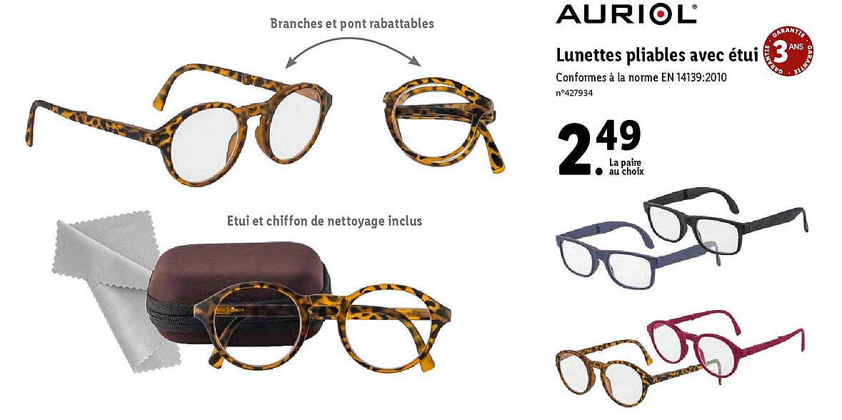 lunettes pliables avec étui auriol